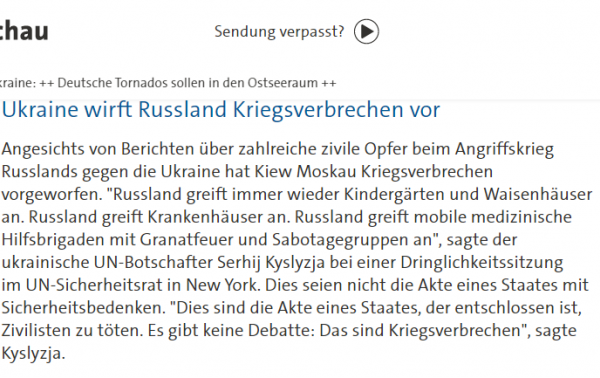 „Russland greift immer wieder Kindergärten und Waisenhäuser an. Russland greift Krankenhäuser an. Russland greift mobile medizinische Hilfsbrigaden mit Granatfeuer und Sabotagegruppen an“, sagte der ukrainische UN-Botschafter Serhij Kyslyzja