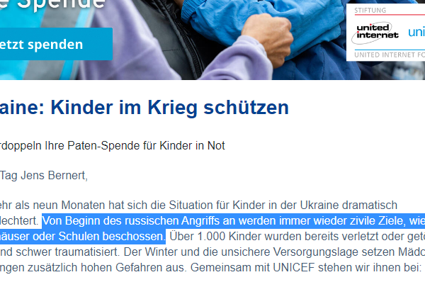 United Internet und UNICEF mit klassischer Kriegspropaganda