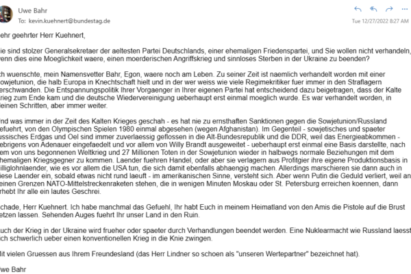 Leserbriefe zu „Bundesregierung: Wir bezeichnen nur den russischen Angriffskrieg als völkerrechtswidrig, Kriege anderer Länder bewerten wir nicht“