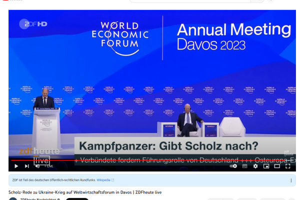 ZDF: WEF Davos: „Kampfpanzer: Gibt Scholz nach?“ – „Verbündete fordern Führungsrolle von Deutschland“